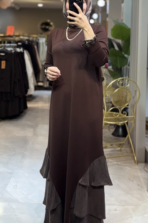 DORA MERSERİSE ELBİSE 7821 Kahverengi
