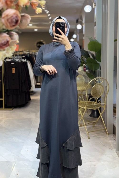 DORA MERSERİSE ELBİSE 7821 Antrasit