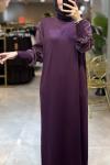 VELVET MERSERİZE ELBİSE 7827 Mürdüm