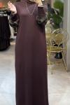 VELVET MERSERİZE ELBİSE 7827 Kahverengi