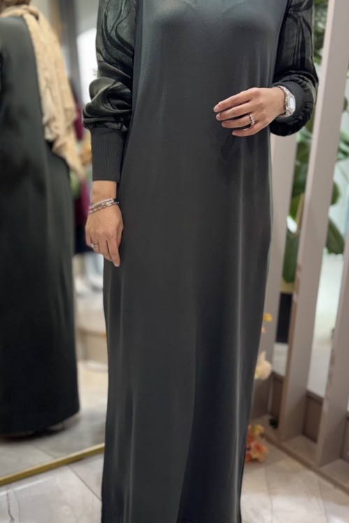 VELVET MERSERİZE ELBİSE 7827 Haki