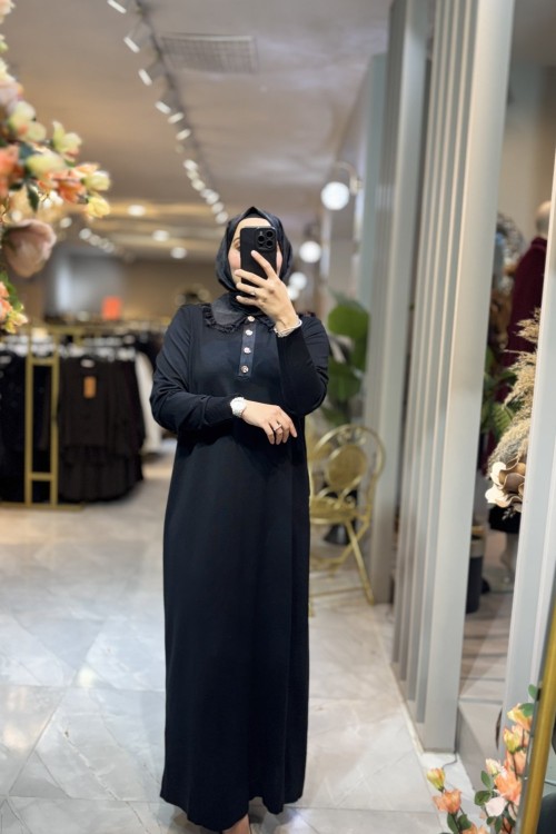 SANEM MERSERİZE ELBİSE 7819 Siyah
