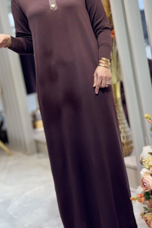 SANEM MERSERİZE ELBİSE 7819 Kahverengi
