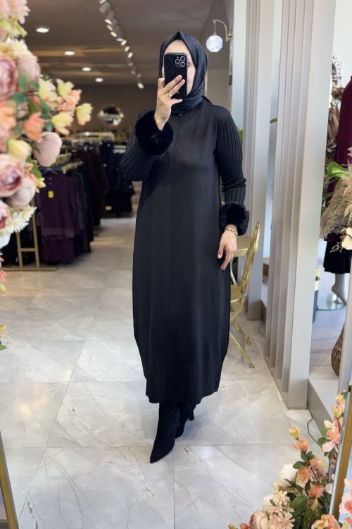 EBRU MERSERİZE ELBİSE (902) Siyah