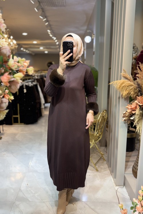 EBRU MERSERİZE ELBİSE (902) Kahverengi