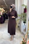 DEFNE MERSERİZE ELBİSE (187) Kahverengi