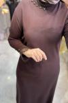 DEFNE MERSERİZE ELBİSE (187) Kahverengi