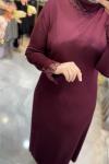 DEFNE MERSERİZE ELBİSE (187) Bordo
