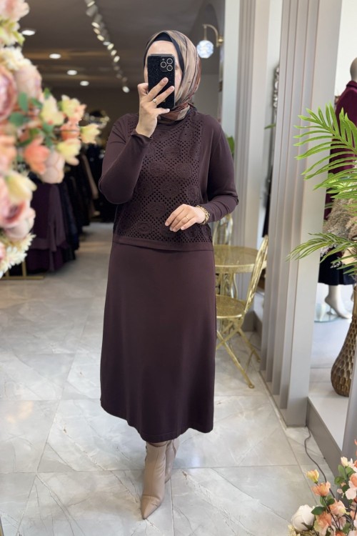 CAMİLA MERSERİZE ELBİSE (182) Kahverengi