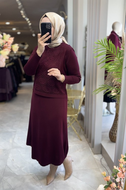 CAMİLA MERSERİZE ELBİSE (182) Bordo