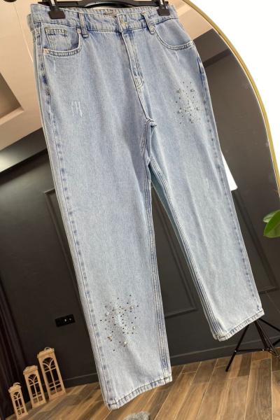 051-Taş detay Kot pantolon Açık Mavi