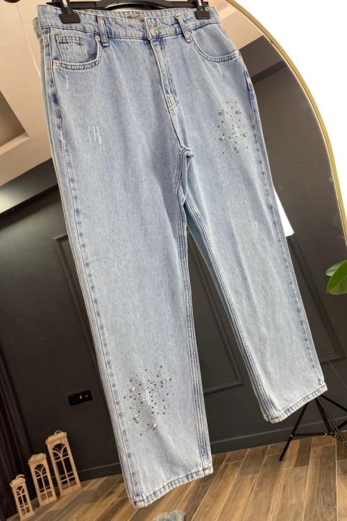 051-Taş detay Kot pantolon Açık Mavi