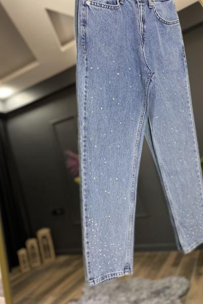 070-Paça detay kot pantolon  Mavi