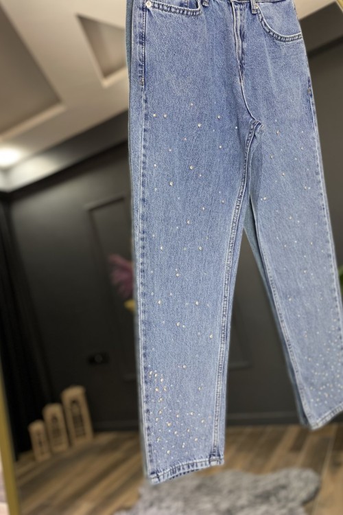 070-Paça detay kot pantolon  Mavi