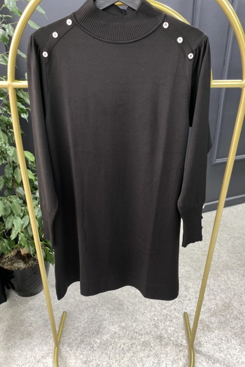 İnci merserize tunik Siyah