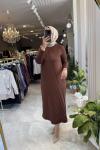 ARYA  3525 MERSERİZE ELBİSE Kahverengi