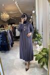FARAH 3532 MERSERİZE ELBİSE Antrasit