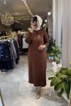 LASE 3536 MERSERİZE ELBİSE Kahverengi