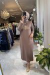 SAHRA 3533 MERSERİZE ELBİSE Sütlü Kahve